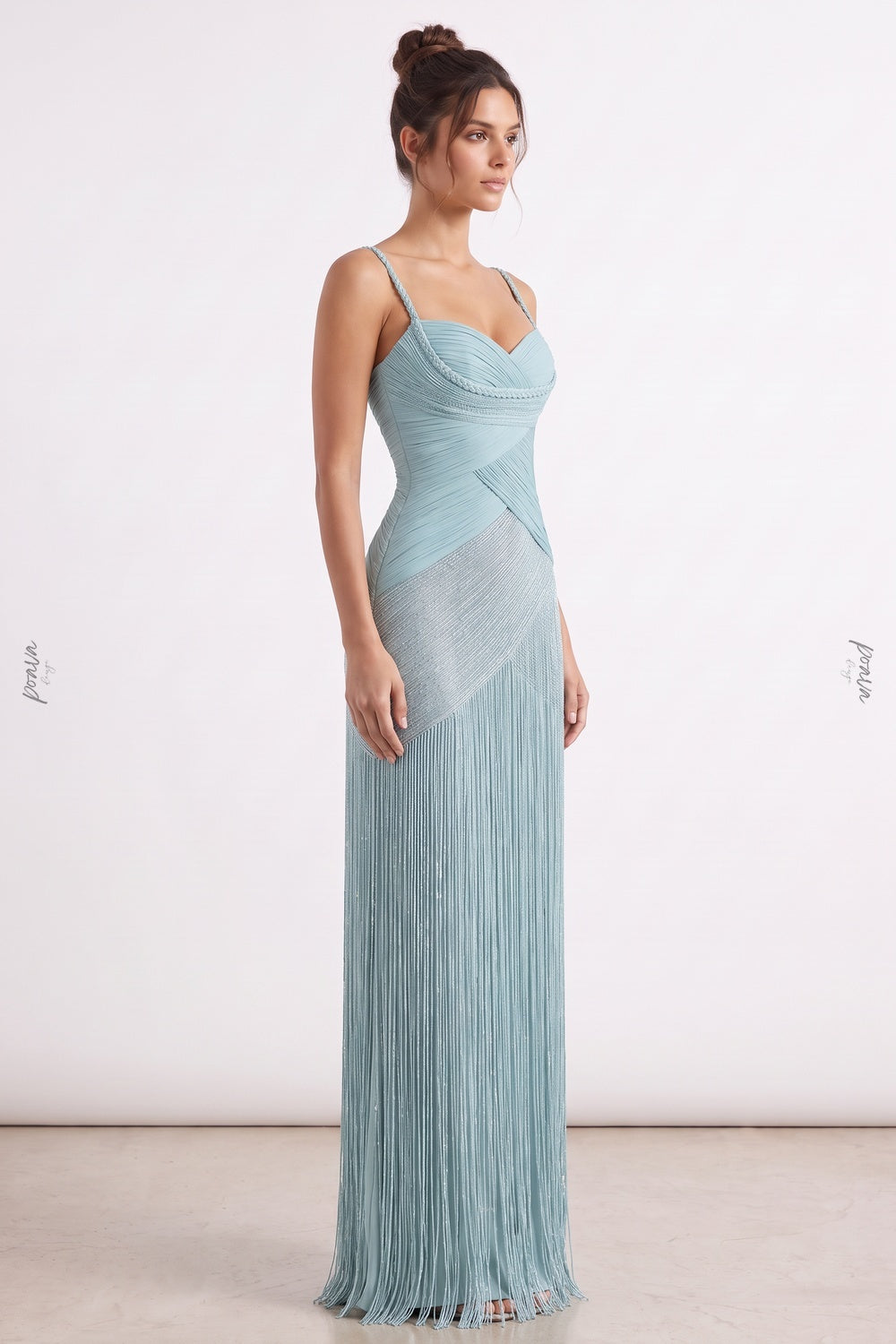 Light Blue Crepe Mermaid Column Gown light blue crepe gown - product view 5