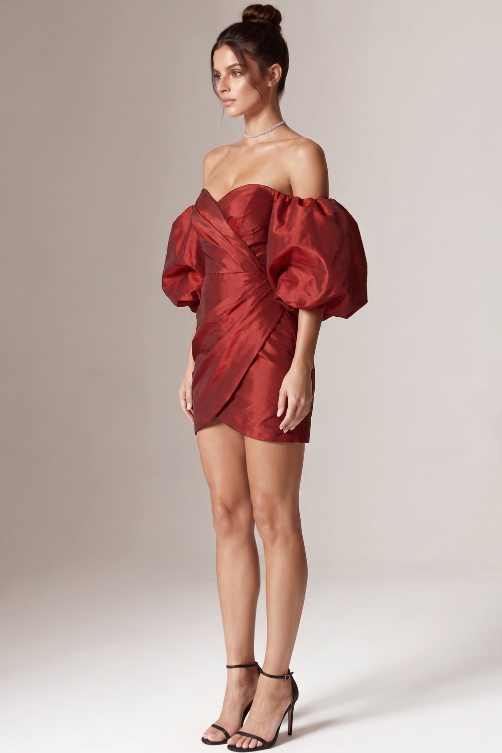 Deep Red Taffeta Bodycon Mini Dress deep red taffeta dress - product view 5