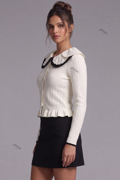 Off-White Textured Knit Fitted Peplum Cardigan off-white textured knit cardigan - product view 5