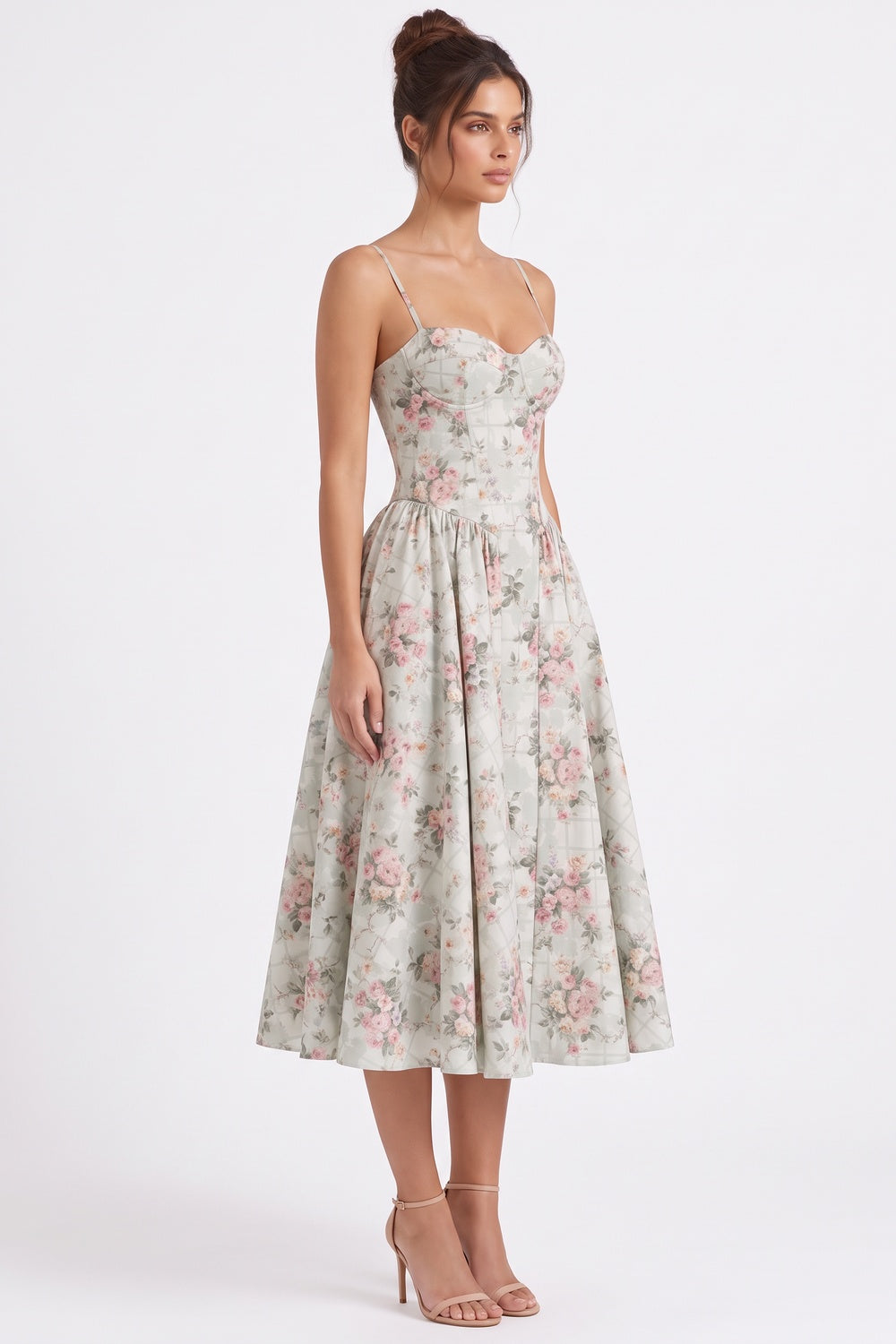 Pale Sage Green Structured Woven Cotton or Jacquard Fit-and-Flare Dress pale sage green structured woven cotton or jacquard dress - product view 5