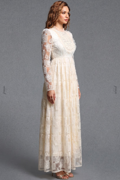 Cream Lace A-Line Maxi Dress cream lace dress - product view 3