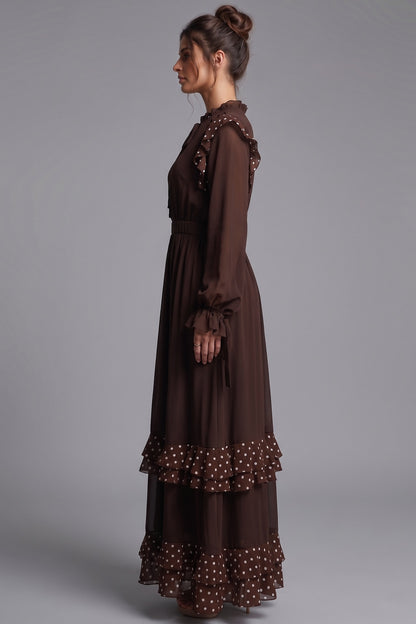 Dark Brown Chiffon A-Line Tiered Maxi Dress dark brown chiffon maxi dress - product view 5