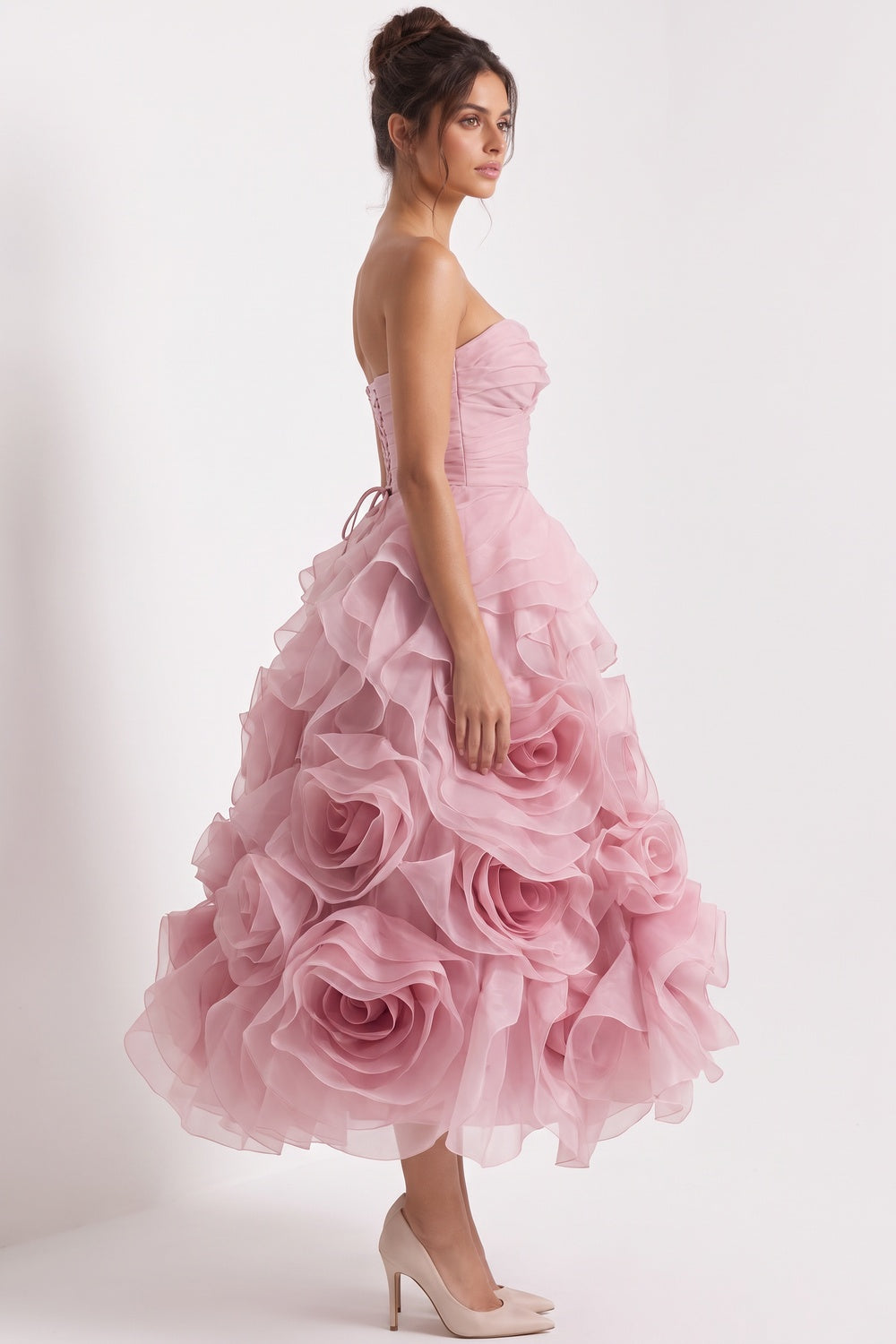 Dusty Pink Organza A-Line Ballgown Dress dusty pink organza dress - product view 5