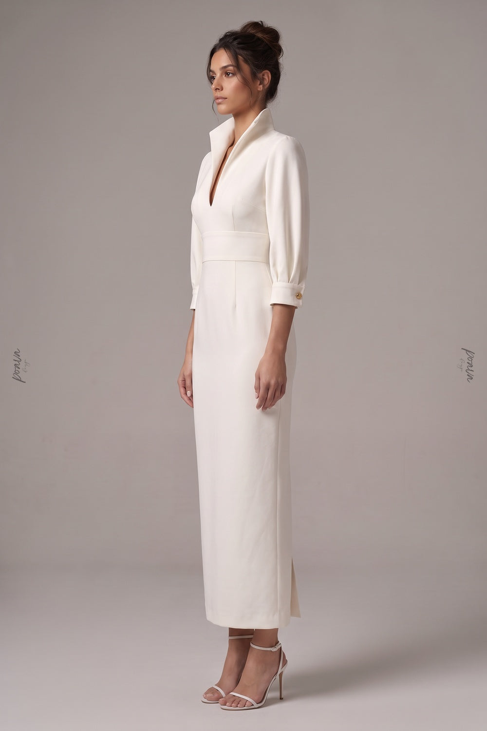 Ivory Structured Crepe Sheath Midi Dress ivory structured crepe midi dress - product view 5