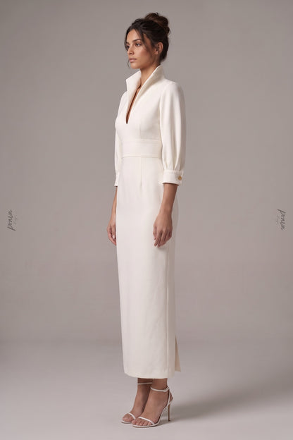 Ivory Structured Crepe Sheath Midi Dress ivory structured crepe midi dress - product view 5
