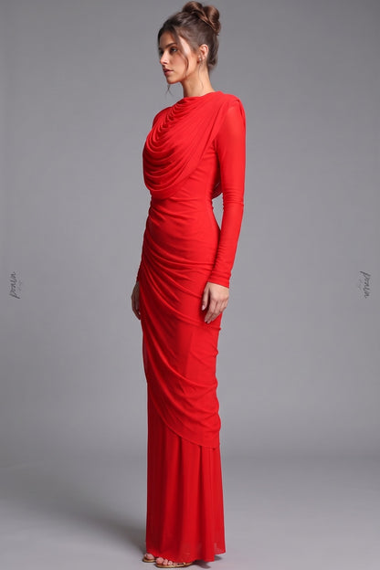 Bright Red Stretch Jersey Column Evening Gown bright red stretch jersey evening gown - product view 5