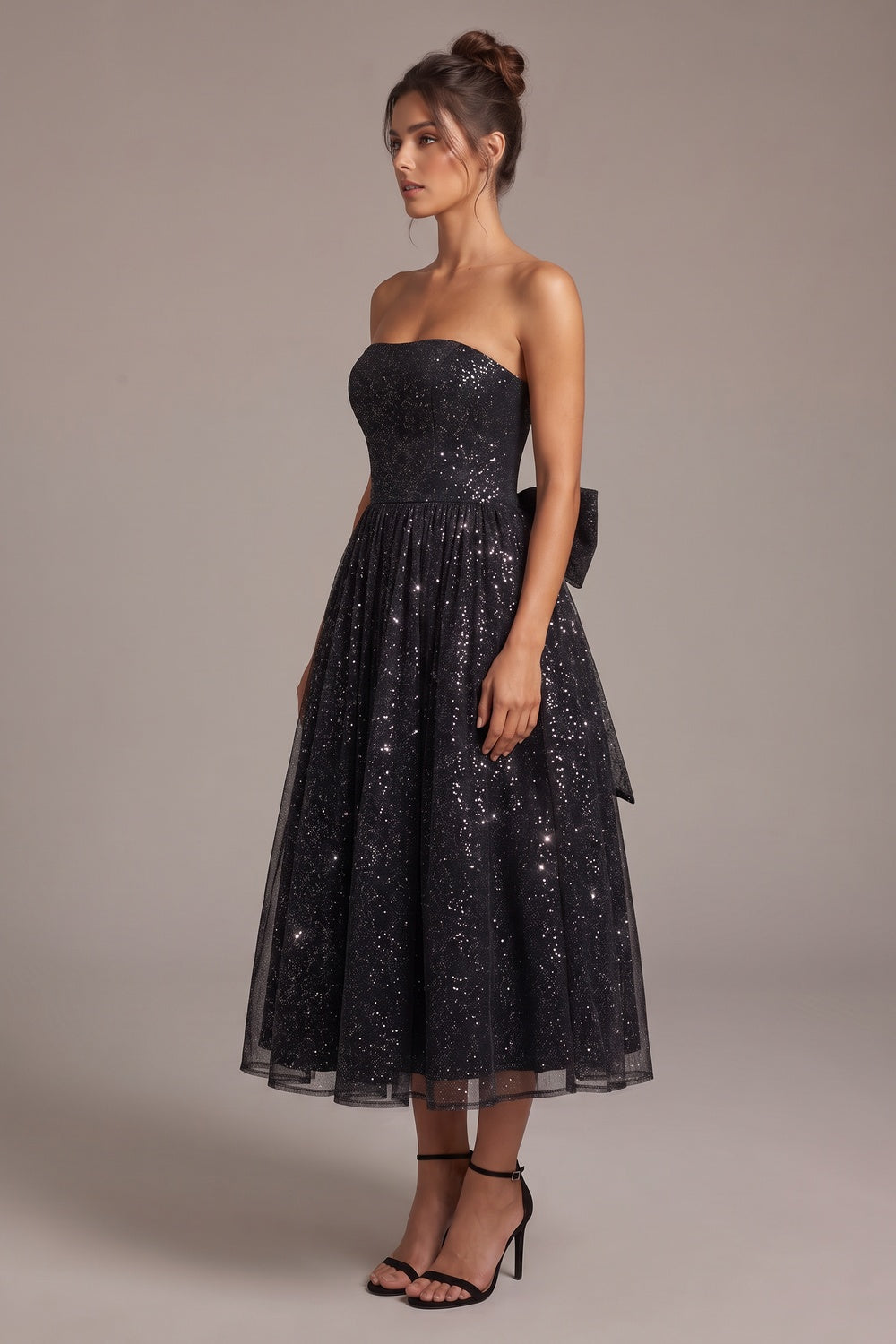 Black Glitter Tulle A-Line Midi Dress black glitter tulle dress - product view 5