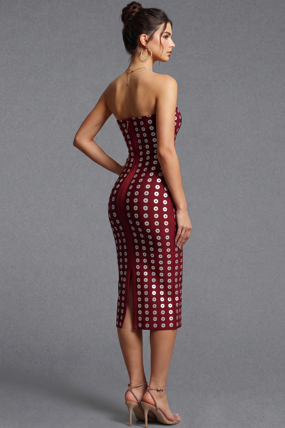 Burgundy Heavy Stretch Knit Bodycon Midi Dress burgundy heavy stretch knit midi dress - product view 5