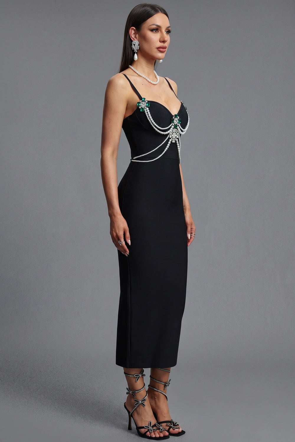 Black Heavy Knit Bandage Bodycon Midi Dress black heavy knit bandage fabric dress - product view 5