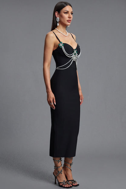 Black Heavy Knit Bandage Bodycon Midi Dress black heavy knit bandage fabric dress - product view 5