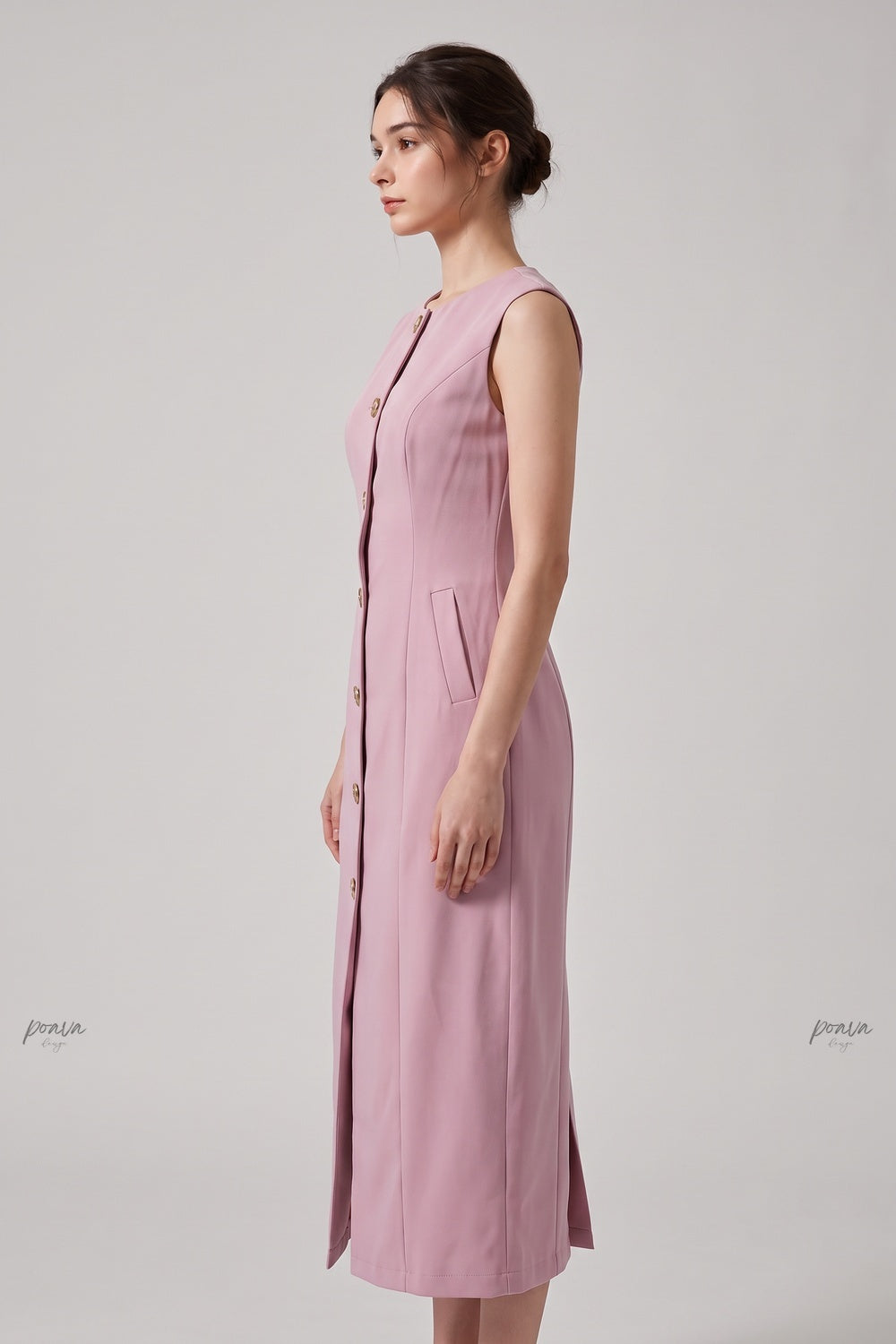 Dusty Pink Woven Suiting Sheath Vest Dress dusty pink woven suiting vest dress - product view 5