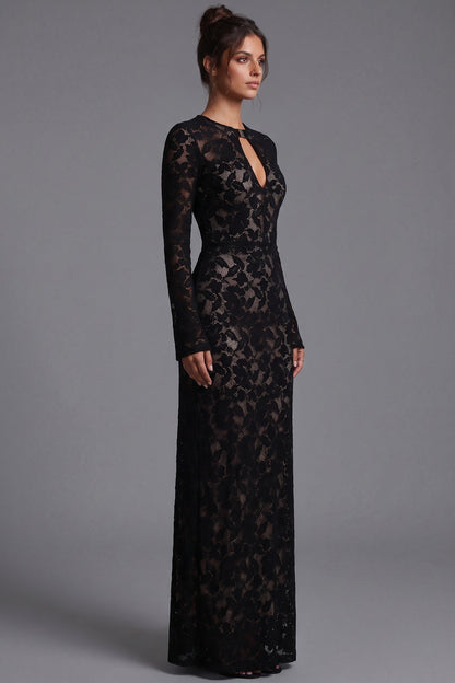 Black Floral Lace Column Gown black floral lace gown - product view 5