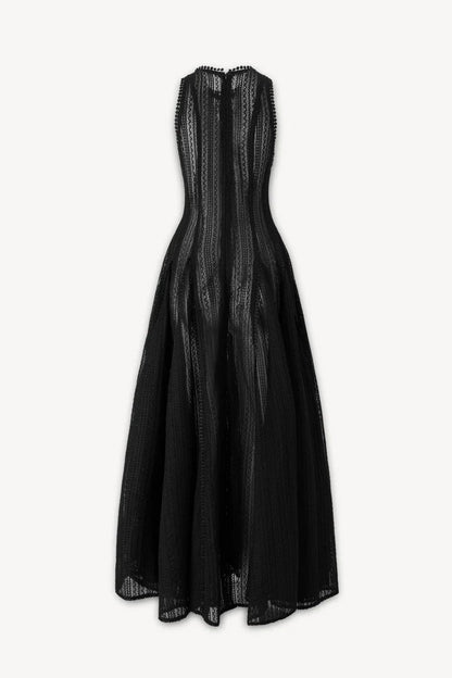 sleeveless lace crochet maxi dress in black