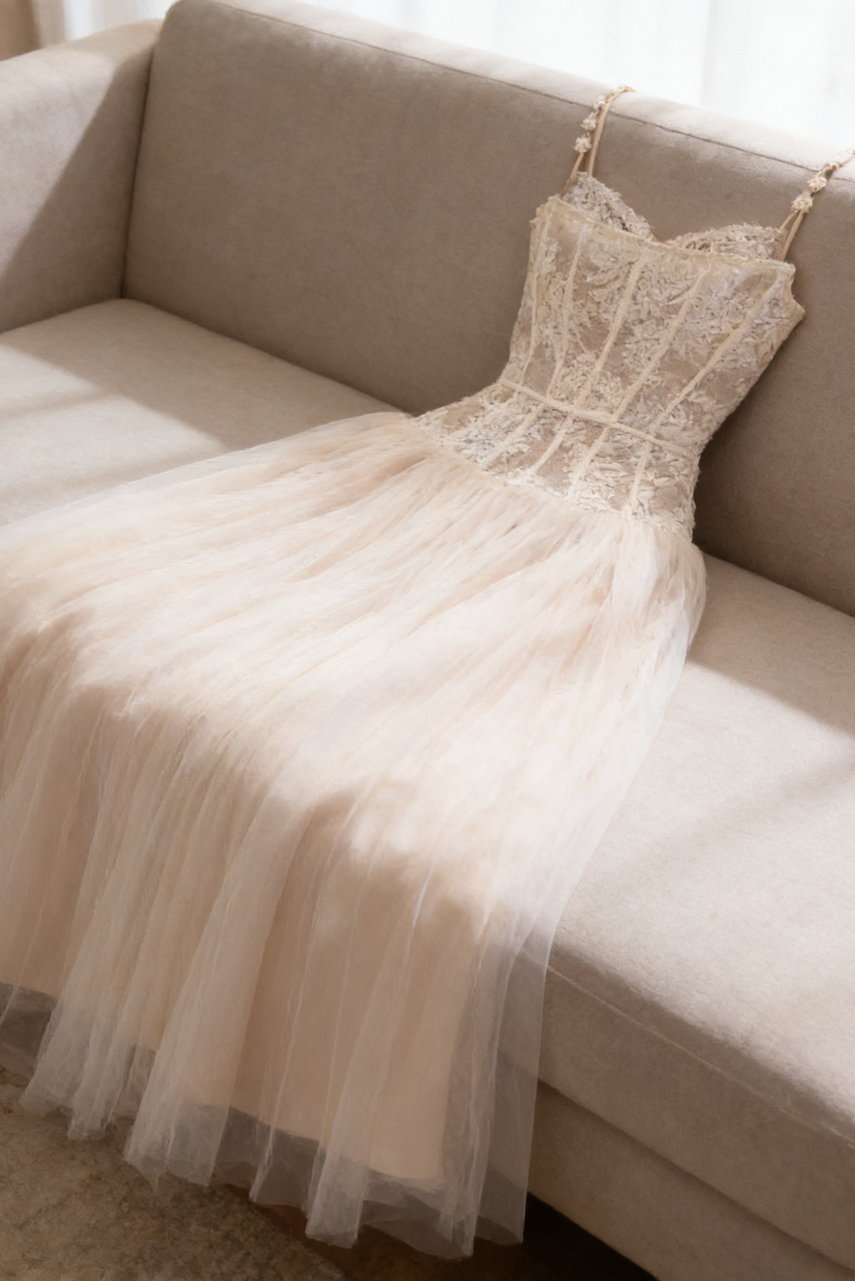 Alani Apricot Lace Mermaid Spaghetti Strap Tulle Dress