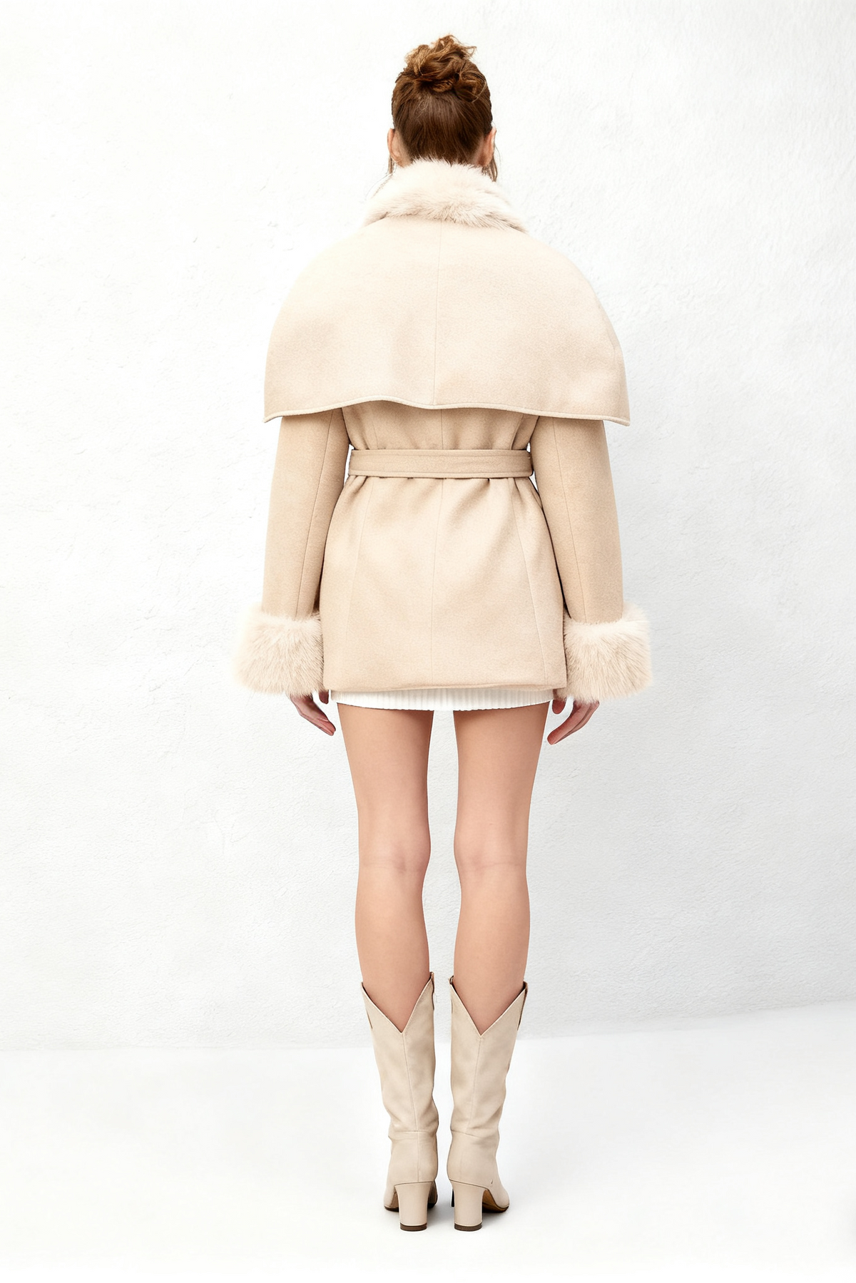 Rosella detachable-cape faux-fur coat