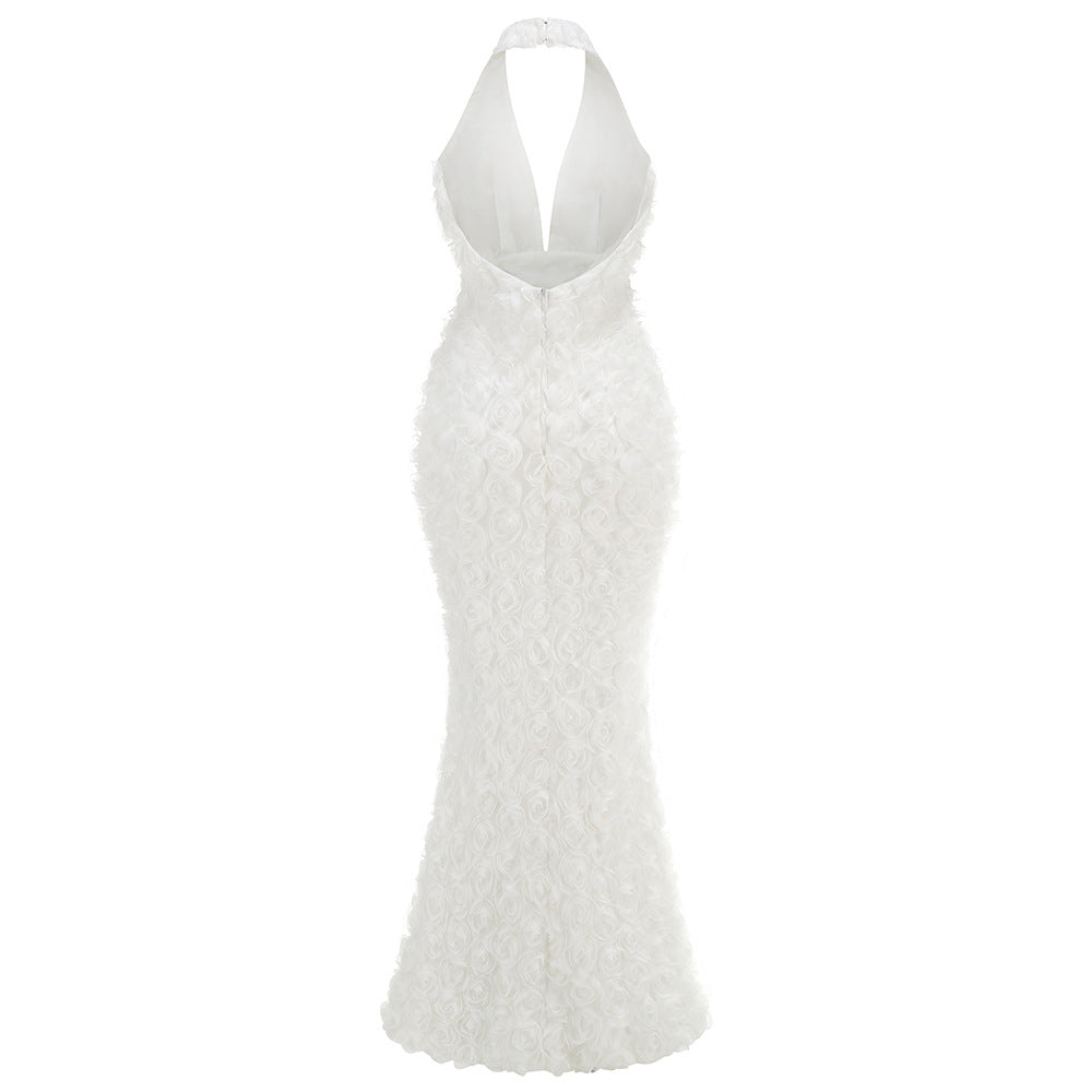 susanna 3D Flower Applique maxi Dress in white