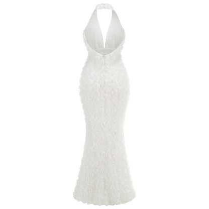 susanna 3D Flower Applique maxi Dress in white