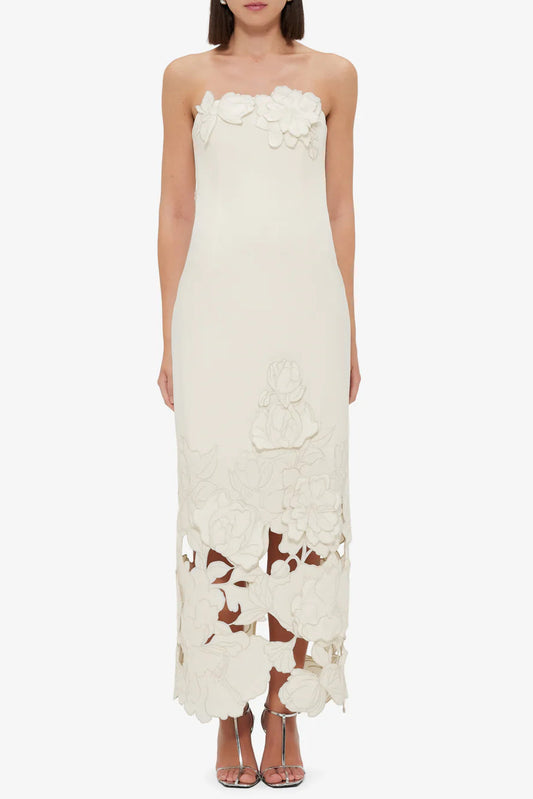 louise Appliqué Bustier Maxi Dress in white