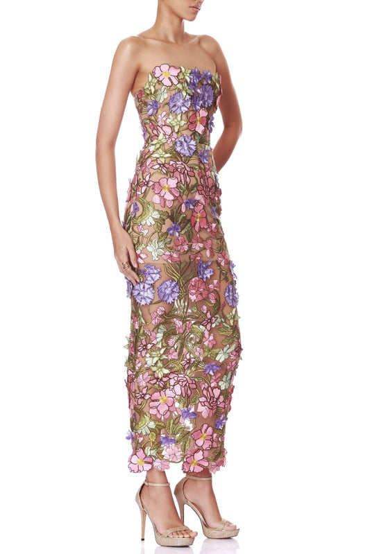 eudora multicolored Iris Floral embroidery Strapless maxi Dress