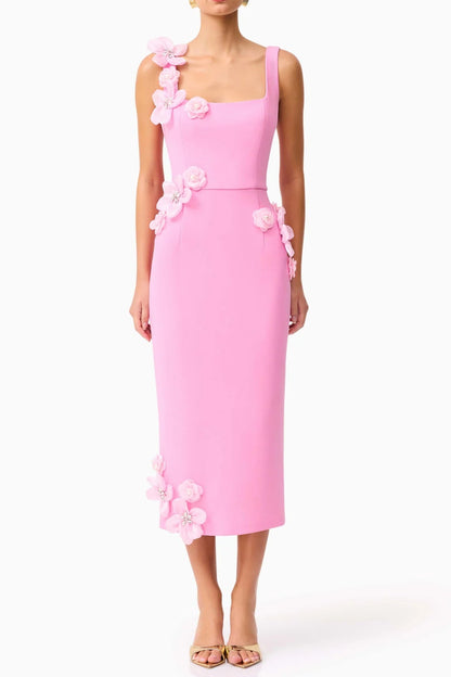 sabrina 3d flower Midi Dress in Pink