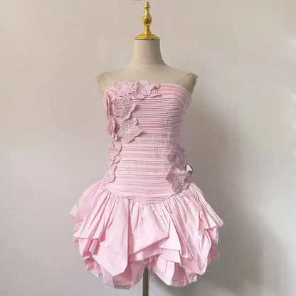 Coleka Floral Appliqué Strapless Mini Dress