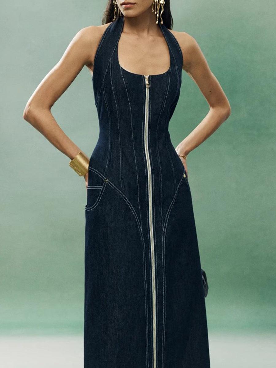 Denim Patchwork Long Dress