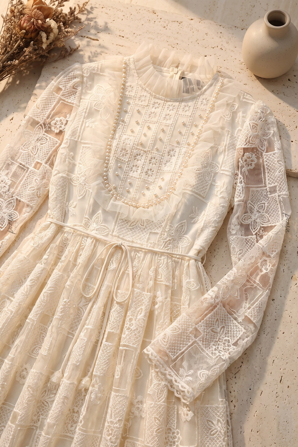 Cream Lace A-Line Maxi Dress cream lace dress - product view 4