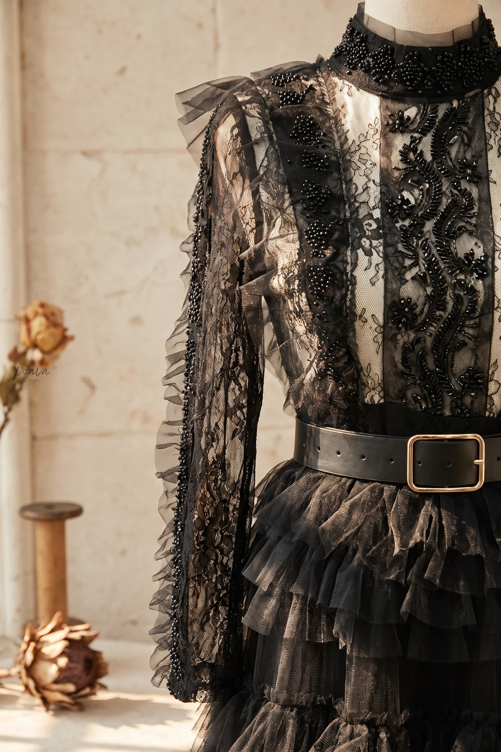 Black Tulle A-line Tiered Maxi Dress Black Tulle Maxi dress - product view 6