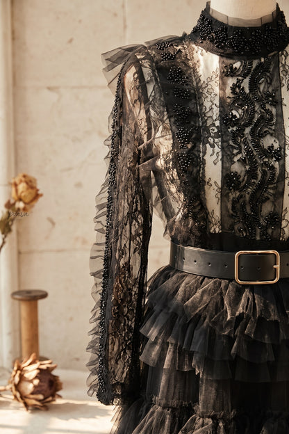 Black Tulle A-line Tiered Maxi Dress Black Tulle Maxi dress - product view 6