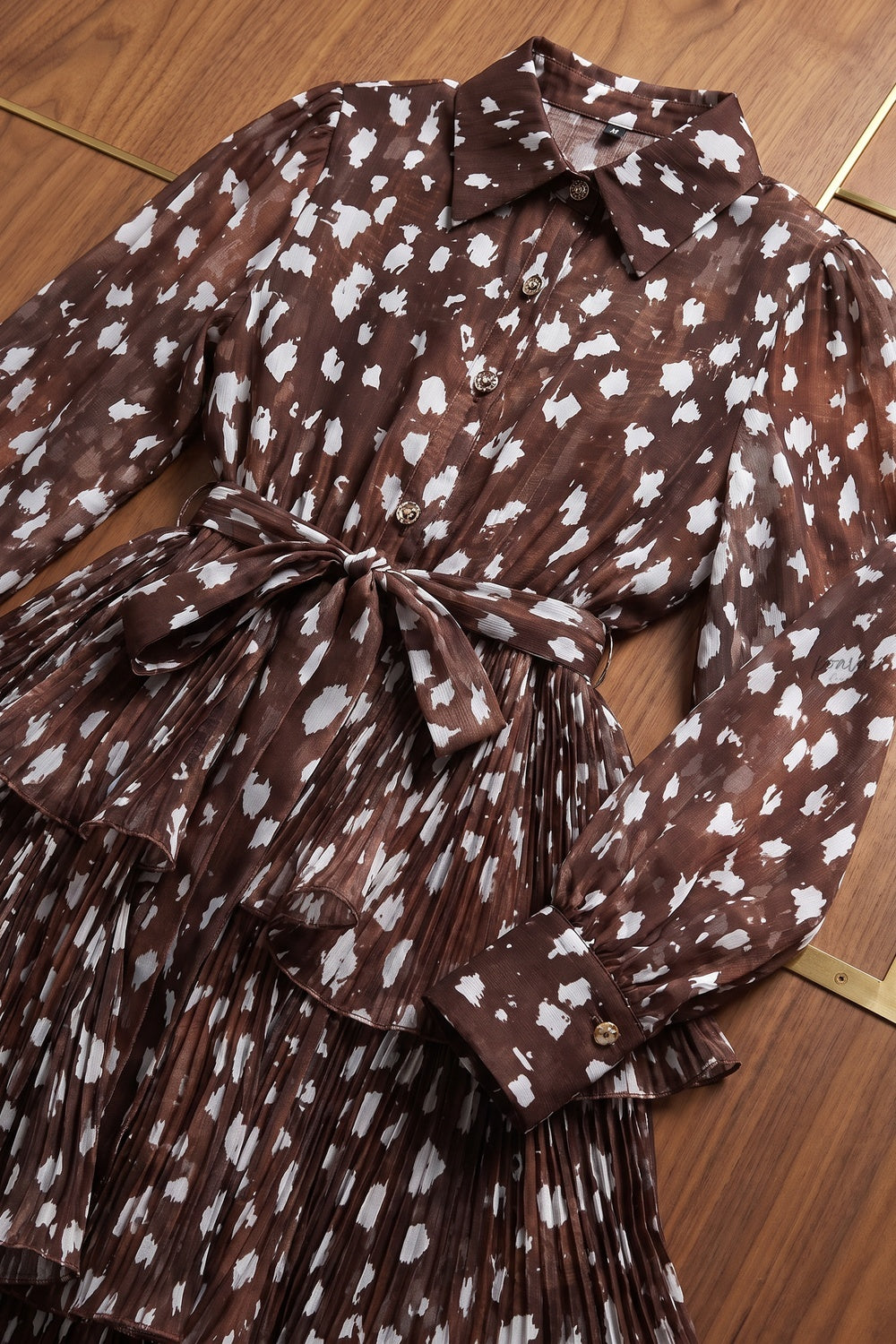 Dark Brown Sheer Chiffon Tiered Shirt Dress dark brown sheer chiffon shirt dress - product view 4