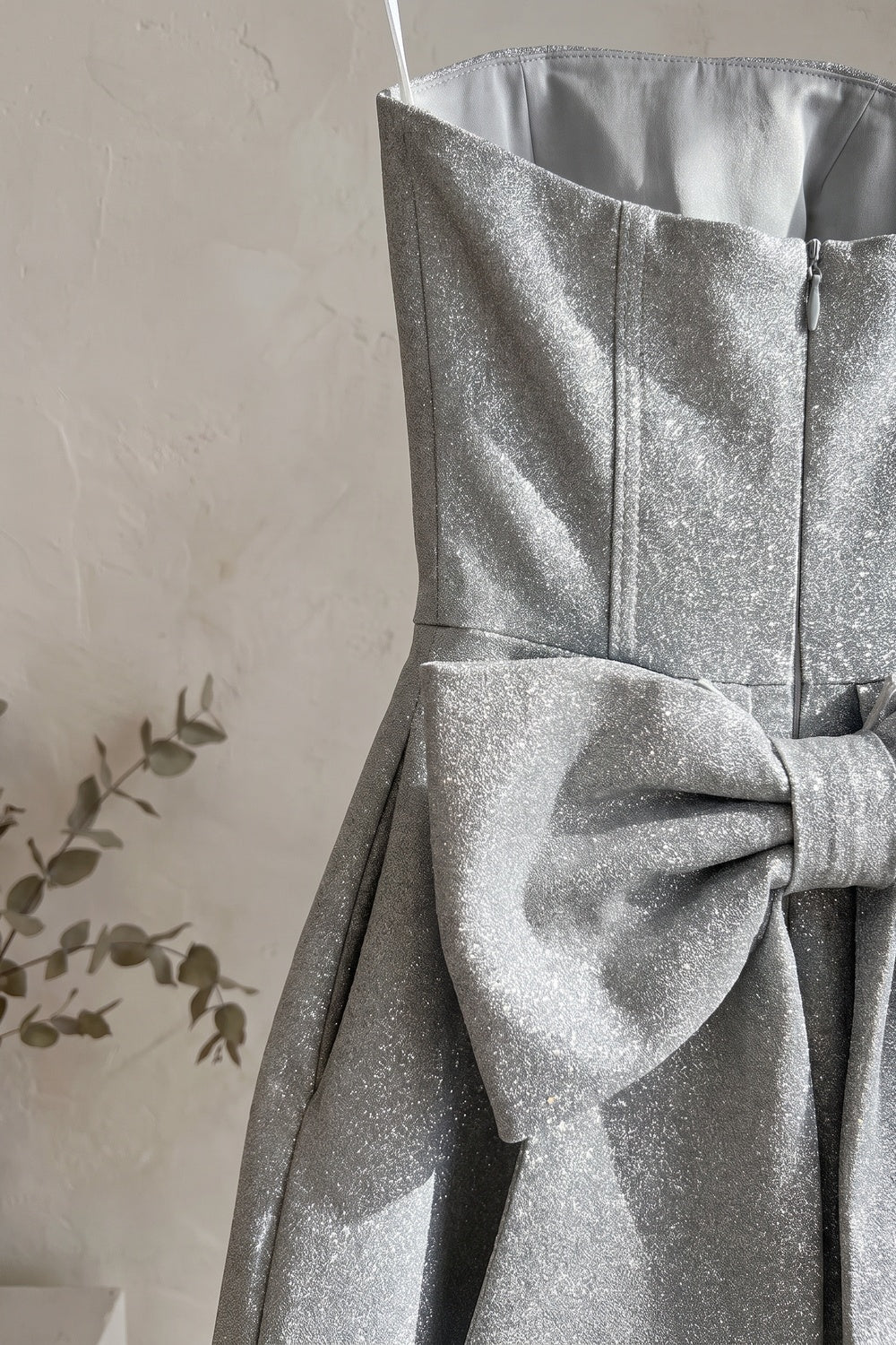 Silver Structured Glitter Fit-And-Flare Mini Dress silver structured glitter fabric dress - product view 6