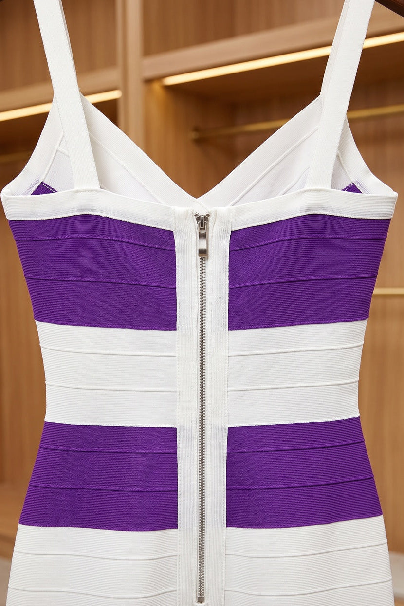 Purple & White Color-Block Bodycon Mini Dress purple, white heavy stretch knit dress - product view 6