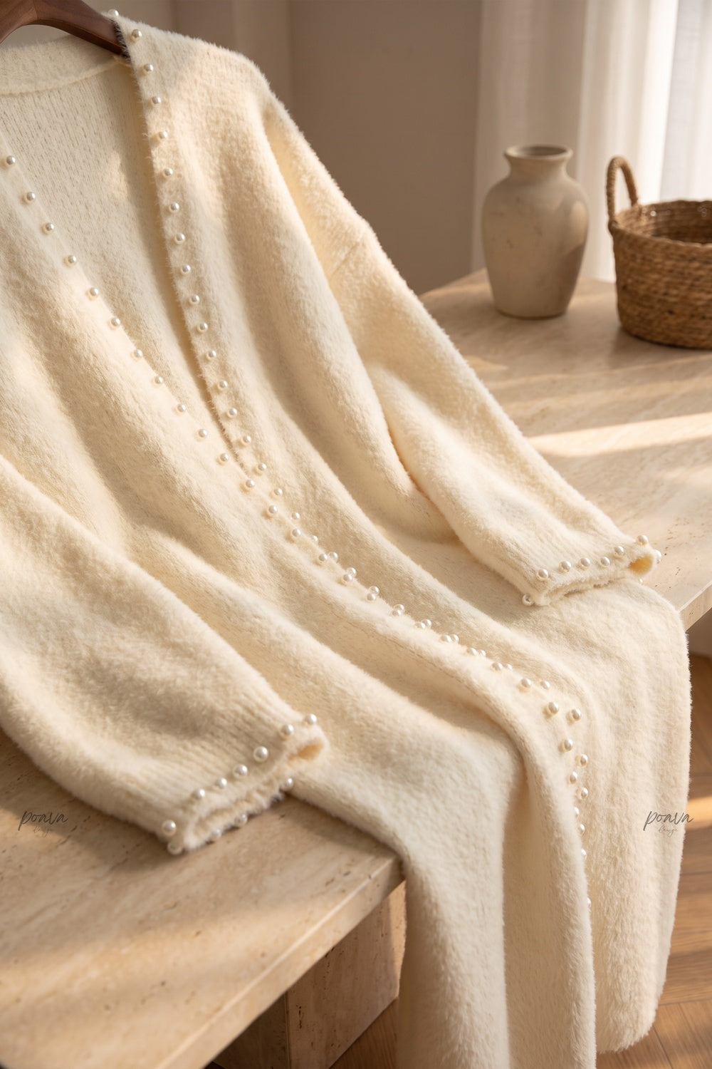 cream fuzzy knit straight oversized open-front long cardigan cream, off-white fuzzy knit long cardigan - product view 6