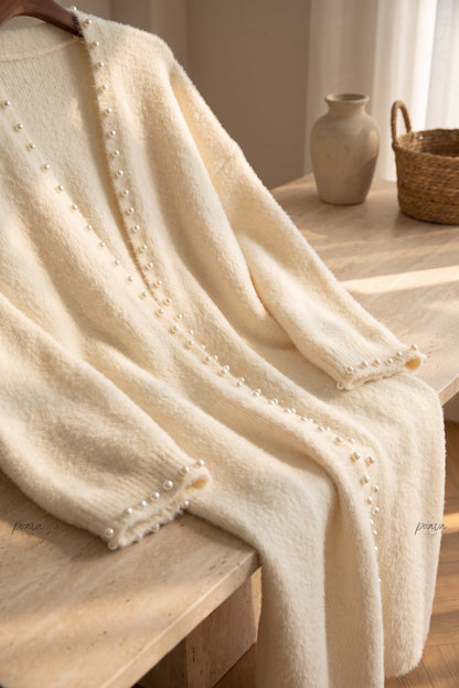 cream fuzzy knit straight oversized open-front long cardigan cream, off-white fuzzy knit long cardigan - product view 6