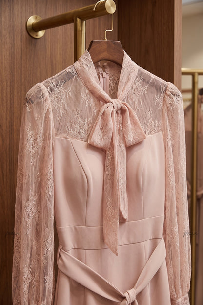 Dusty Pink Structured Crepe Mermaid Midi Dress dusty pink structured crepe midi dress - product view 6