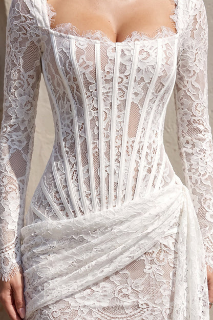 White Floral Lace Corset Mini Dress white floral lace dress - product view 6