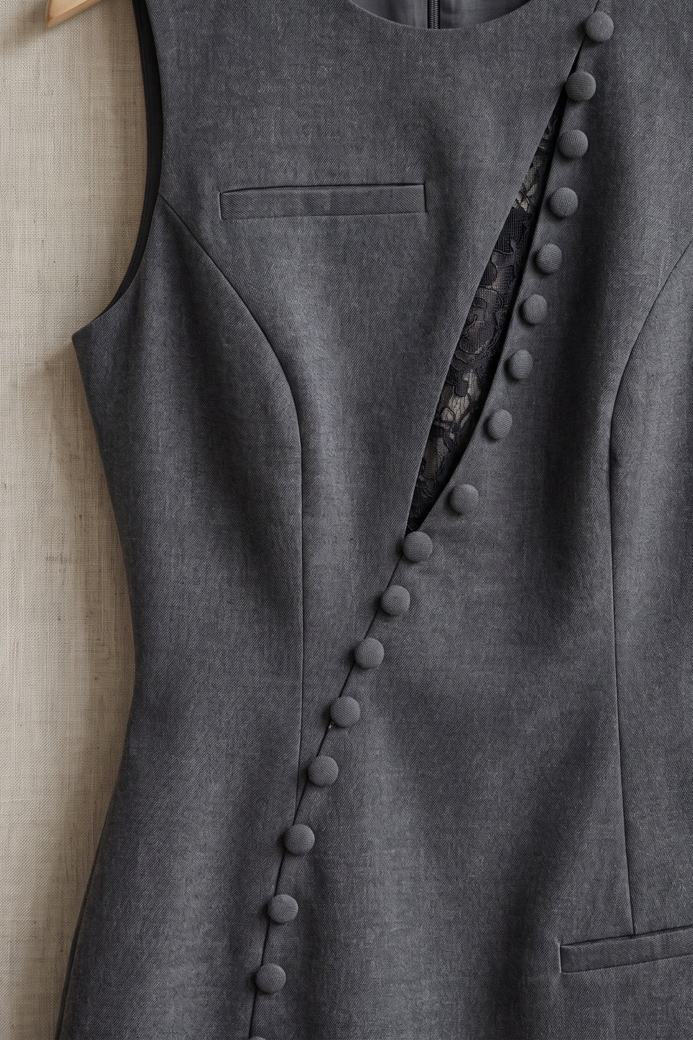 Charcoal Grey Structured Wool-Blend Suiting Sheath Mini Dress charcoal grey structured wool-blend suiting mini dress - product view 6