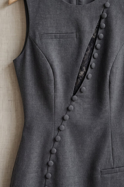 Charcoal Grey Structured Wool-Blend Suiting Sheath Mini Dress charcoal grey structured wool-blend suiting mini dress - product view 6