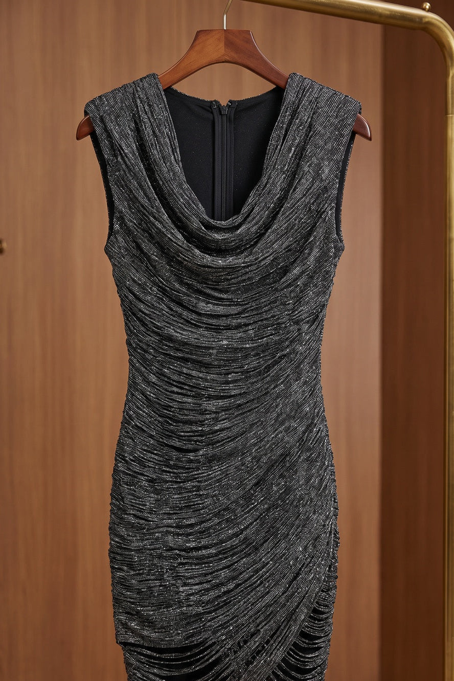 Charcoal Grey Metallic Lurex Knit Bodycon Dress charcoal grey, silver metallic lurex knit dress - product view 6