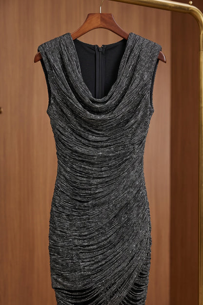 Charcoal Grey Metallic Lurex Knit Bodycon Dress charcoal grey, silver metallic lurex knit dress - product view 6