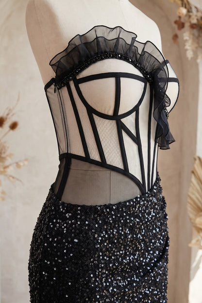 Black Sequined Knit Column Gown black sequined knit gown - product view 6