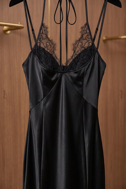 Black Satin Column Evening Gown black satin evening gown - product view 6