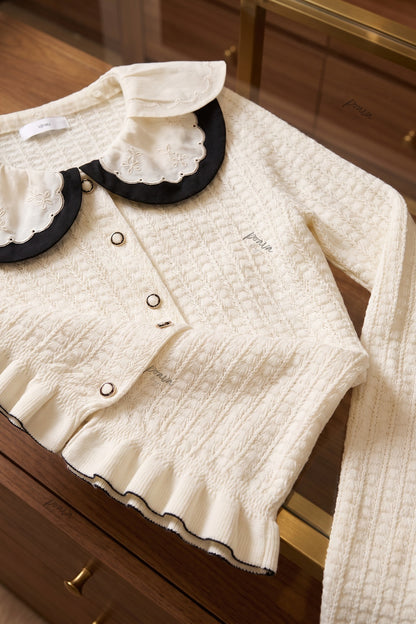 Off-White Textured Knit Fitted Peplum Cardigan off-white textured knit cardigan - product view 6
