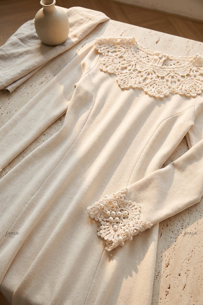 Cream Fine Knit Jersey Fit-and-Flare Dress cream fine knit jersey dress - product view 6