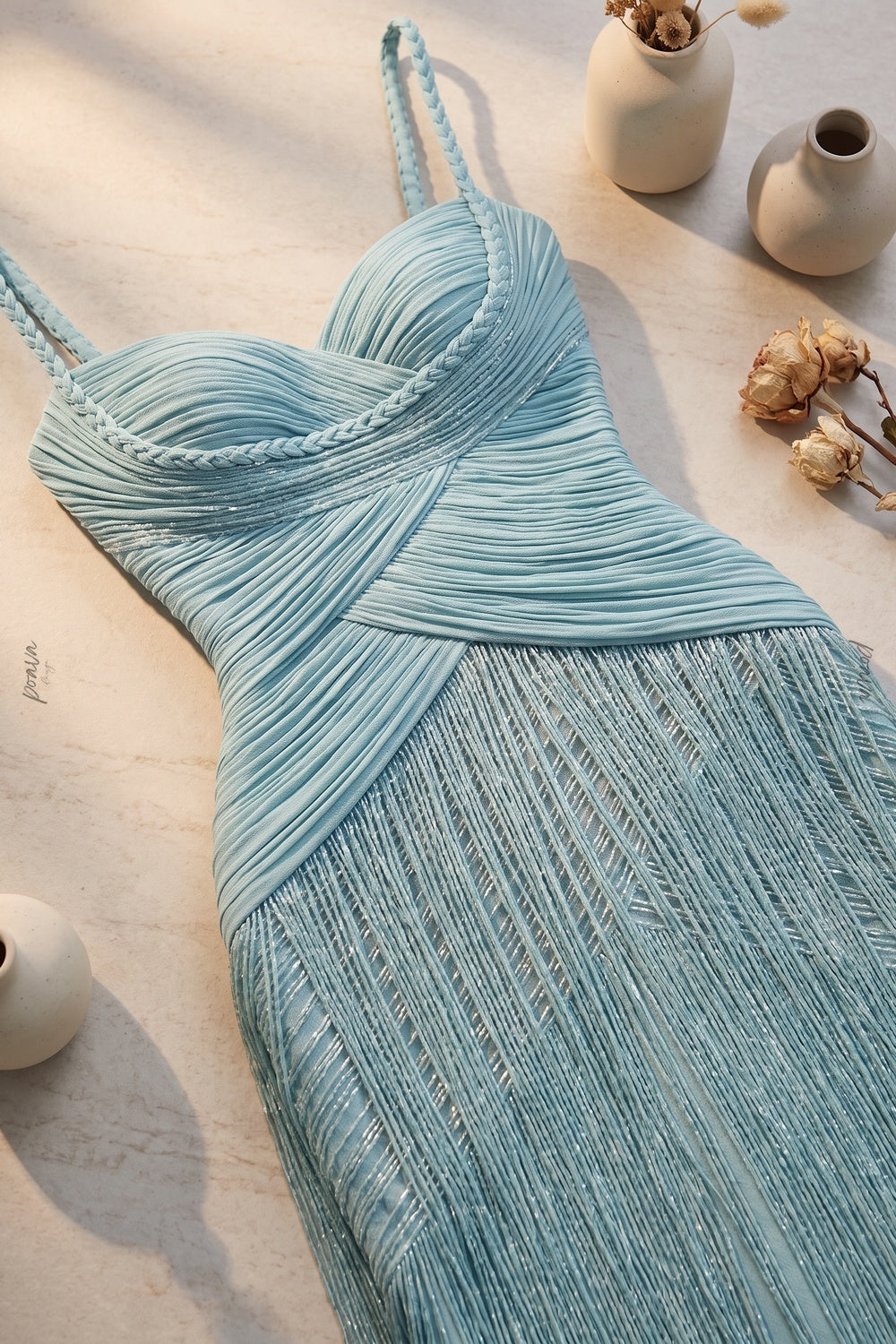 Light Blue Crepe Mermaid Column Gown light blue crepe gown - product view 6