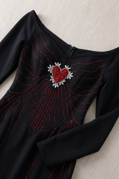 Black Heavy Stretch Crepe Column Gown with Rhinestone Heart Embellishment black heavy stretch crepe gown - product view 6