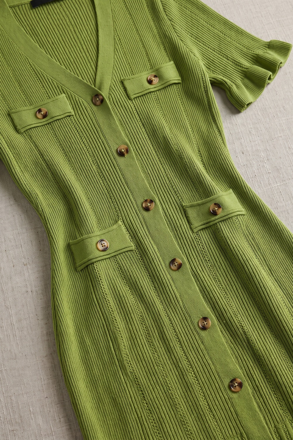 Olive Green Ribbed Knit A-Line Trumpet Midi Dress olive green ribbed knit dress - product view 6