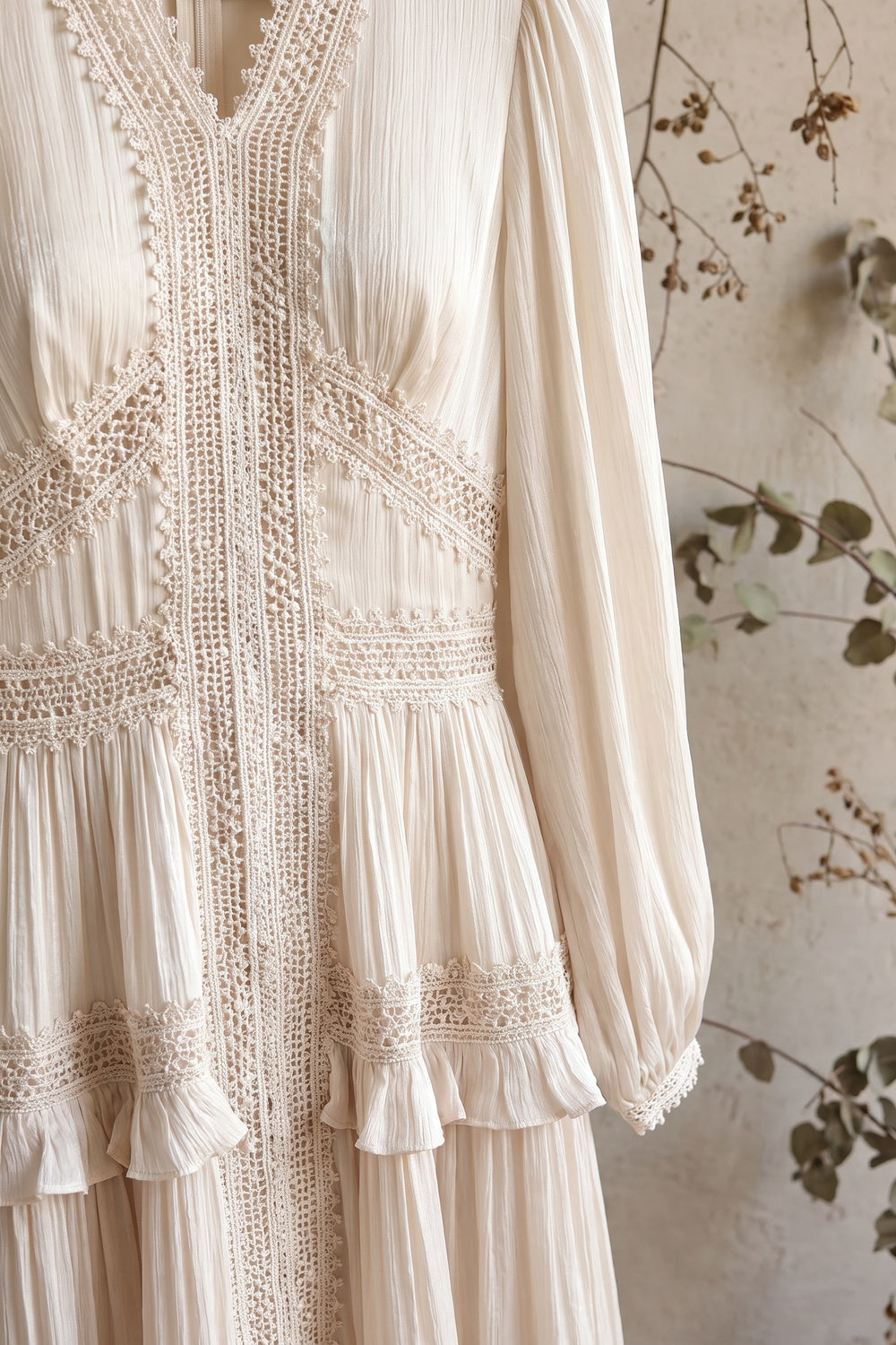 Cream Crinkled Satin Tiered A-Line Maxi Dress cream, ivory crinkled satin maxi dress - product view 6