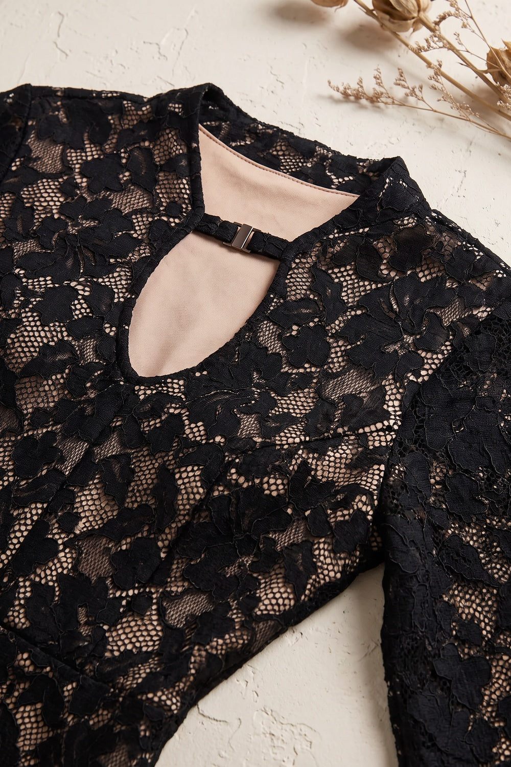 Black Floral Lace Column Gown black floral lace gown - product view 6