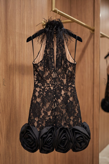 Black Floral Lace Fitted Halter Sheath Mini Dress black black floral lace mini dress - product view 6